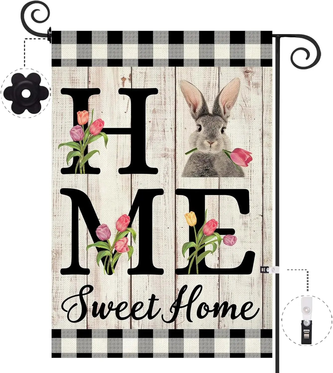 ORTIGIA Easter Bunny Garden Flag Double Sided 12.5x18 Inch Burlap Rabbit Spring Tulip Home Sweet Home Small Yard Flag for Sp EEZ