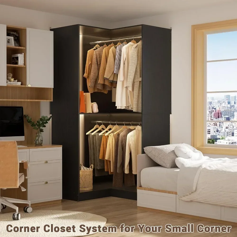 YQXH Corner Closet System, 32 Inches Wide Wood Corner Unit with 2 Hanging Rods and All Hardware Kits