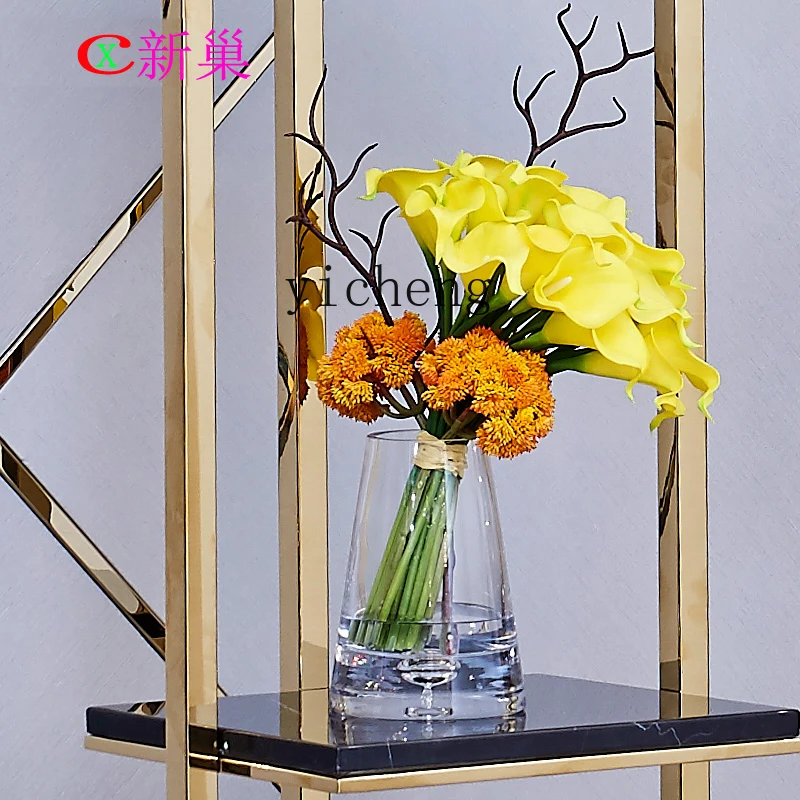 YFY modern simple natural marble flower stand light luxury living room metal stainless steel multi-layer decorative