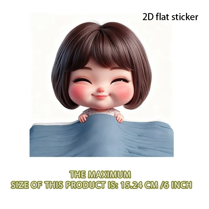 1PC Cute Bob Hair Girl Under Quilt Vinyl Sticker, Waterproof Decal for Car, Motorcycle Helmet, Water Bottle, Laptop Decor