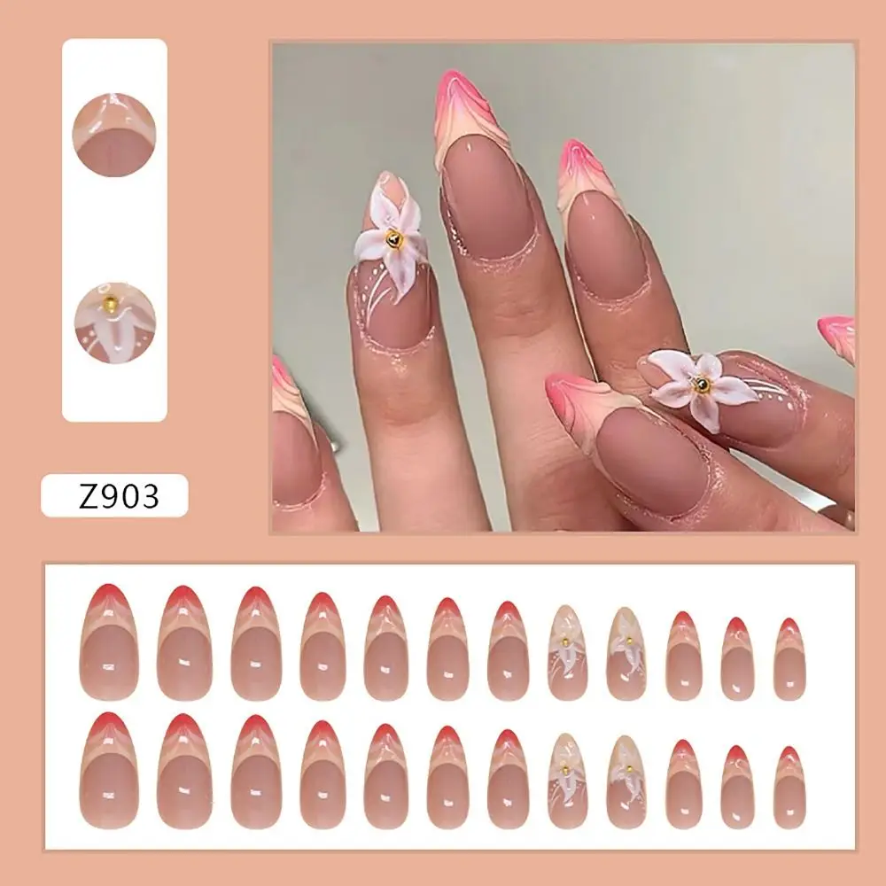 Faux ongles 3D en forme d'yeux de chat pour femme et fille, avec nœud et fleur détachable, motif stéréoscopique avec MSI autocollante, 24/30 pièces/boîte