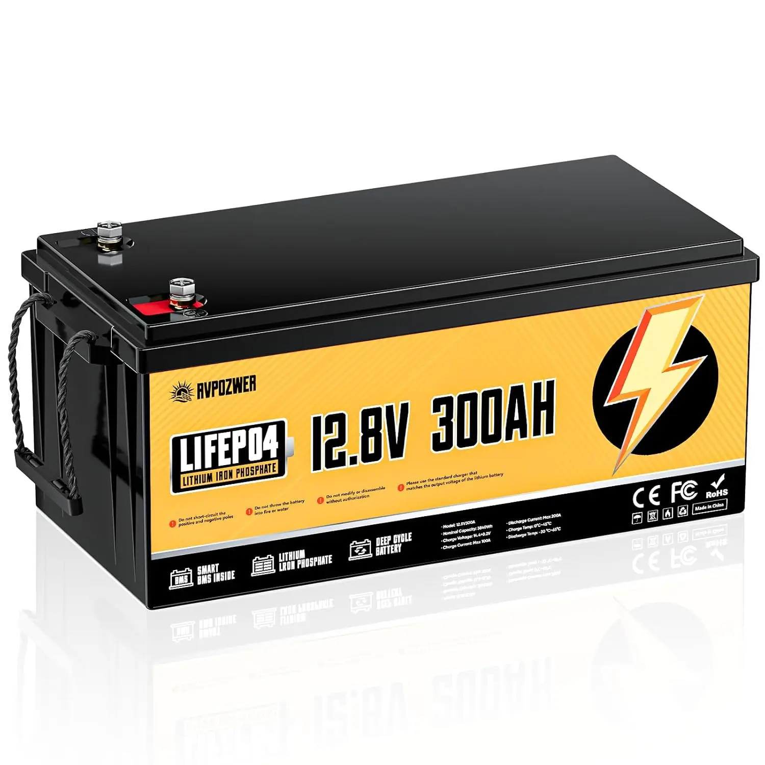 

12V 300Ah LiFePO4 Battery 200A BMS 15000 Cycles 3840Wh Low Temp Home RV Marine Solar, Customized