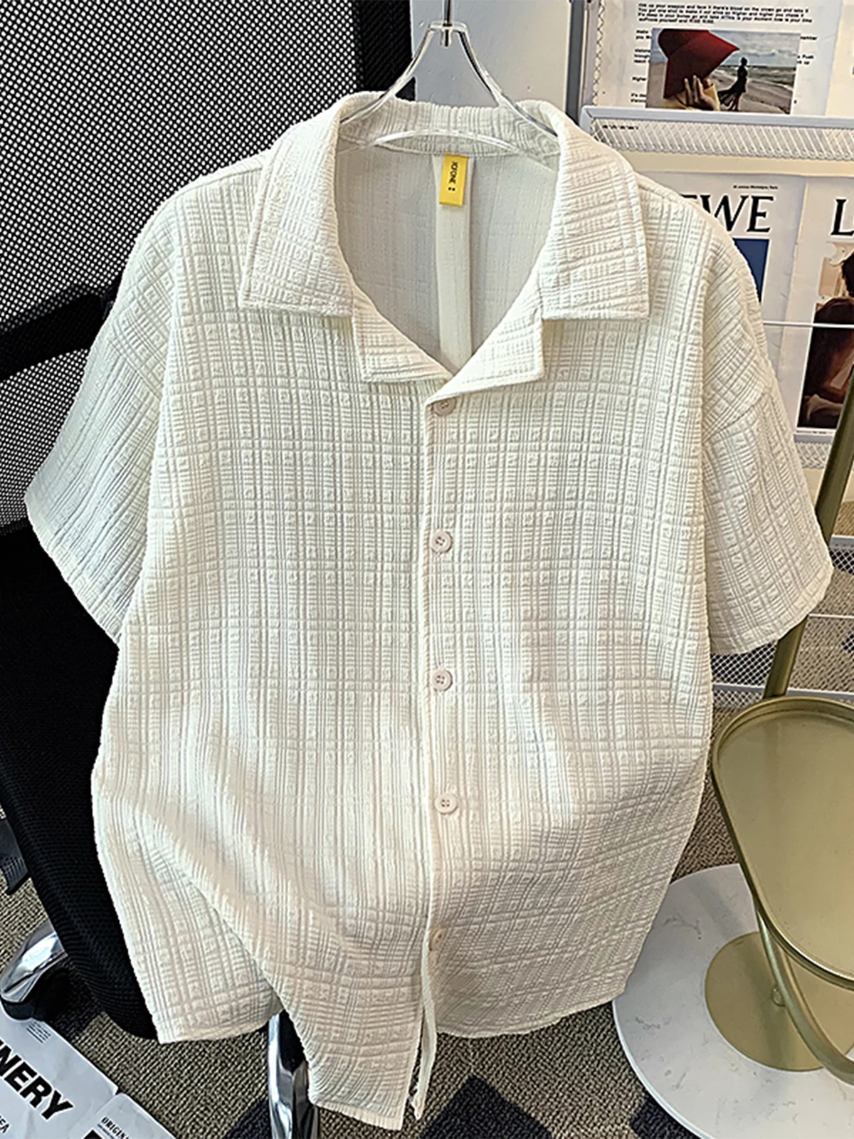 Men's Casual Cuban Collar Short Sleeve Shirt Loose Fit Summer Fashionable Trendy Regular Thickness Youth Popular Daily Wear