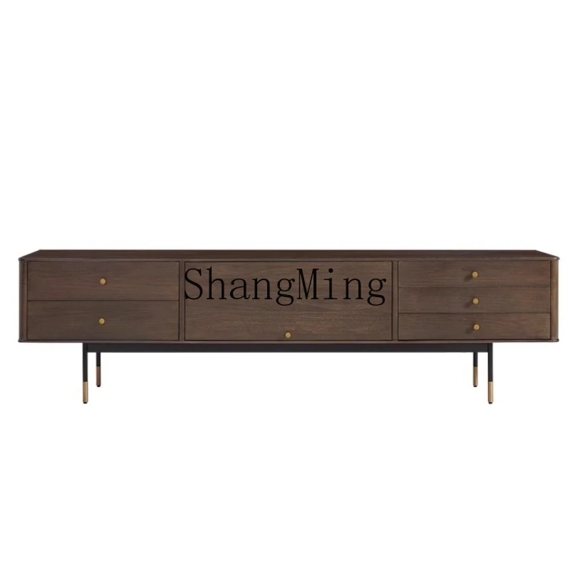 

ZYY retro solid wood TV cabinet small apartment walnut color modern simple light luxury cabinet