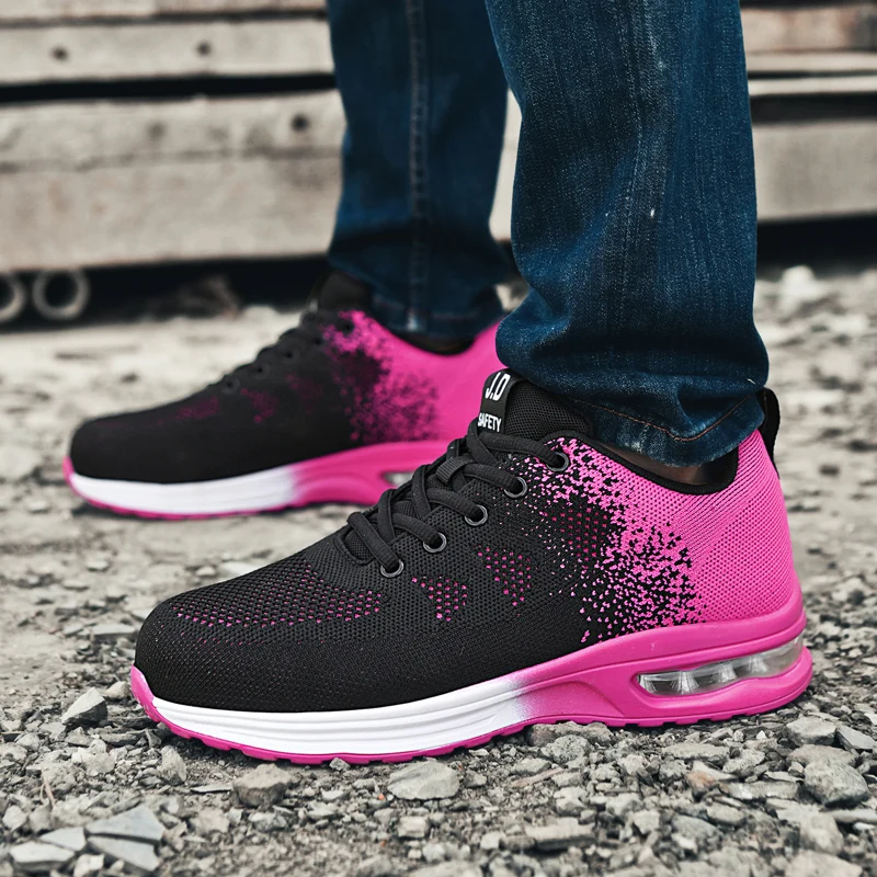 أحذية السلامة الرجال النساء أحذية سلامة العمل الصلب تو حذاء ثقب برهان وسادة هوائية العمل أحذية رياضية خفيفة موضة أحذية عمل للجنسين