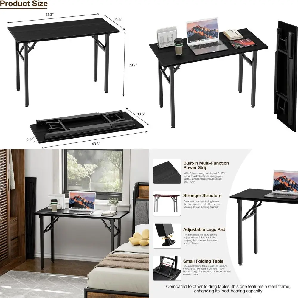 

Folding 43.3 Office Desk for Compact Spaces, Easy Setup, Ideal for Home or Apartment, Portable Mini Desk in Dark Oak