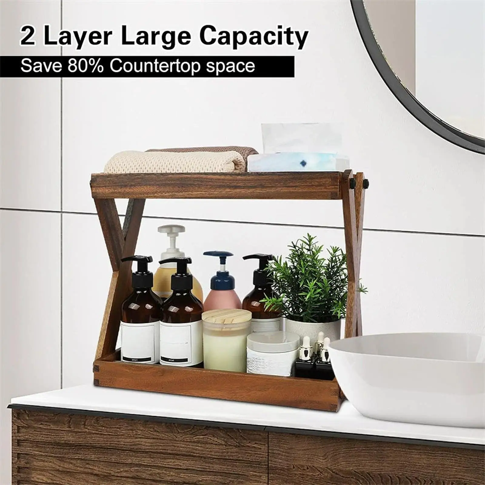 

Wood Countertop Shelf Organizer Condiment Storage Sturdy Station Organizer for Bedroom Counter Table