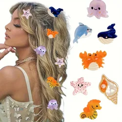 1pc Mini Hair Claw Clips Cute Ocean Animals Design Crab Whale Sea Shell Starfish Cute Sweet Hair Accessories For Women