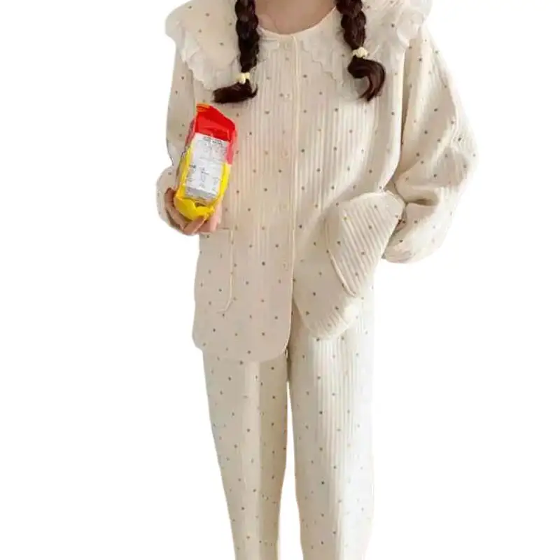 الأميرة منامة مجموعات المرأة سميكة الترفيه ارتداء طويلة الأكمام السراويل الطويلة الخريف الشتاء الدانتيل حافة دمية الرقبة ملابس النوم جديد #3