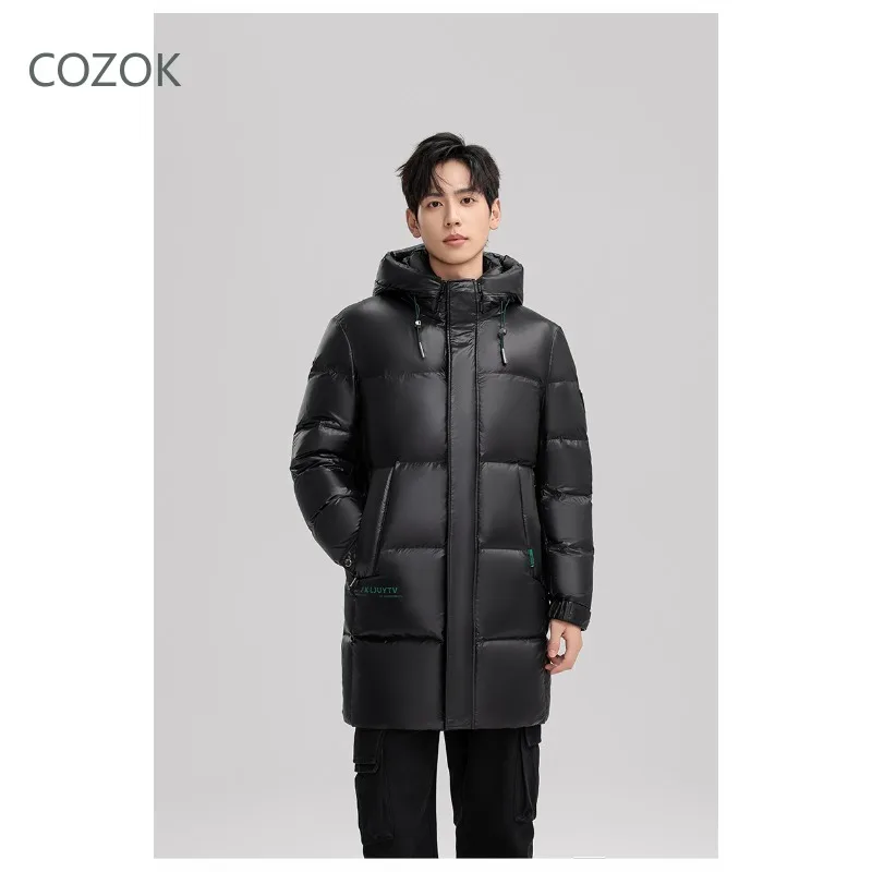 Cozok-メンズロングホワイトダックダウンパッドジャケット、メンズコート、ブラック、ゴールド、派生物、冬服、90