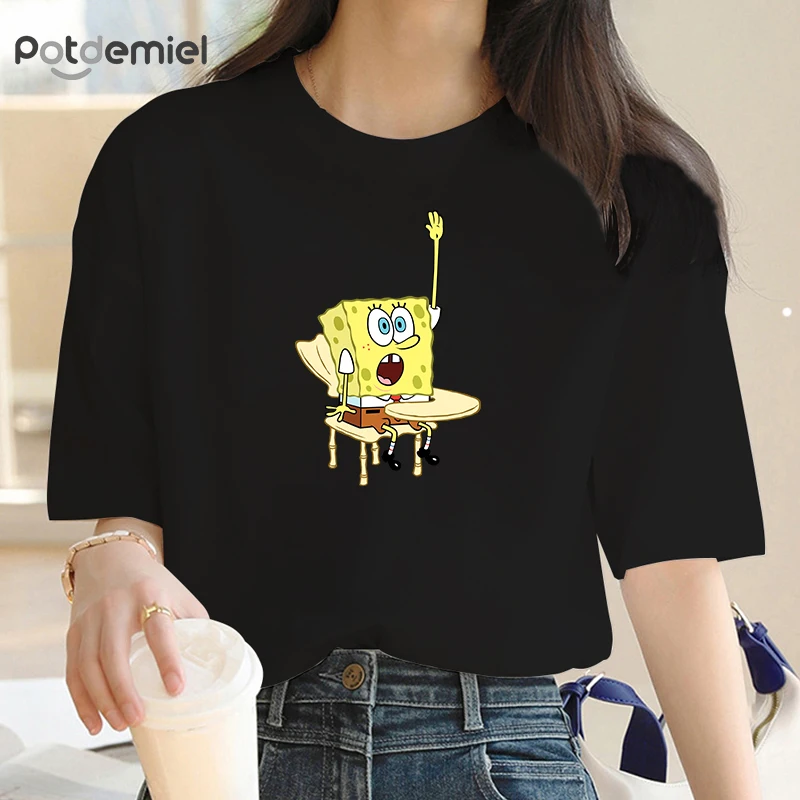 SpongeBobs Balloon Print Women T-shirts  New Tops Casual Tee Summer Short Sleeve Graphic Female T Shirt for Women Clothing