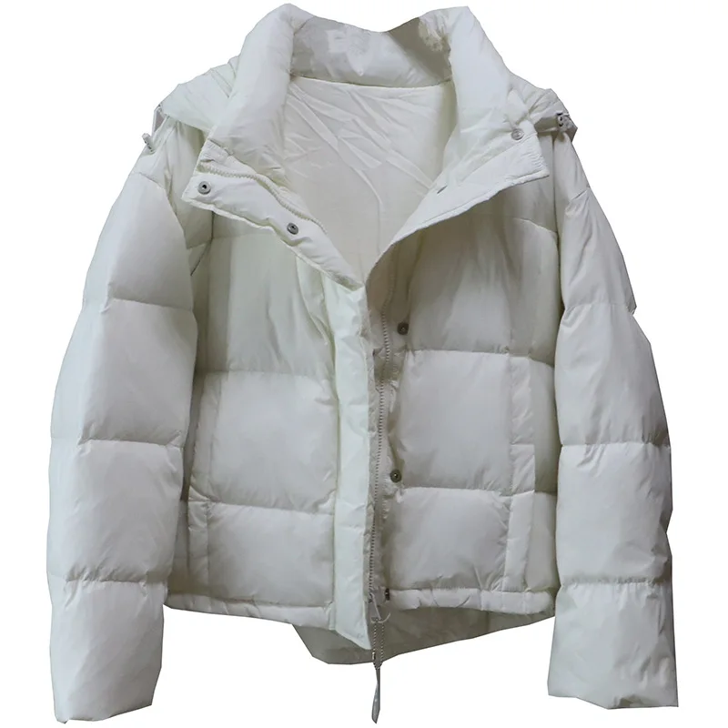 Coréen Sle femmes bouffantes Jaet à capuche jaune Thiened pain Sle ort manteau chaud Long Sve Nylon tissu fermeture à glissière