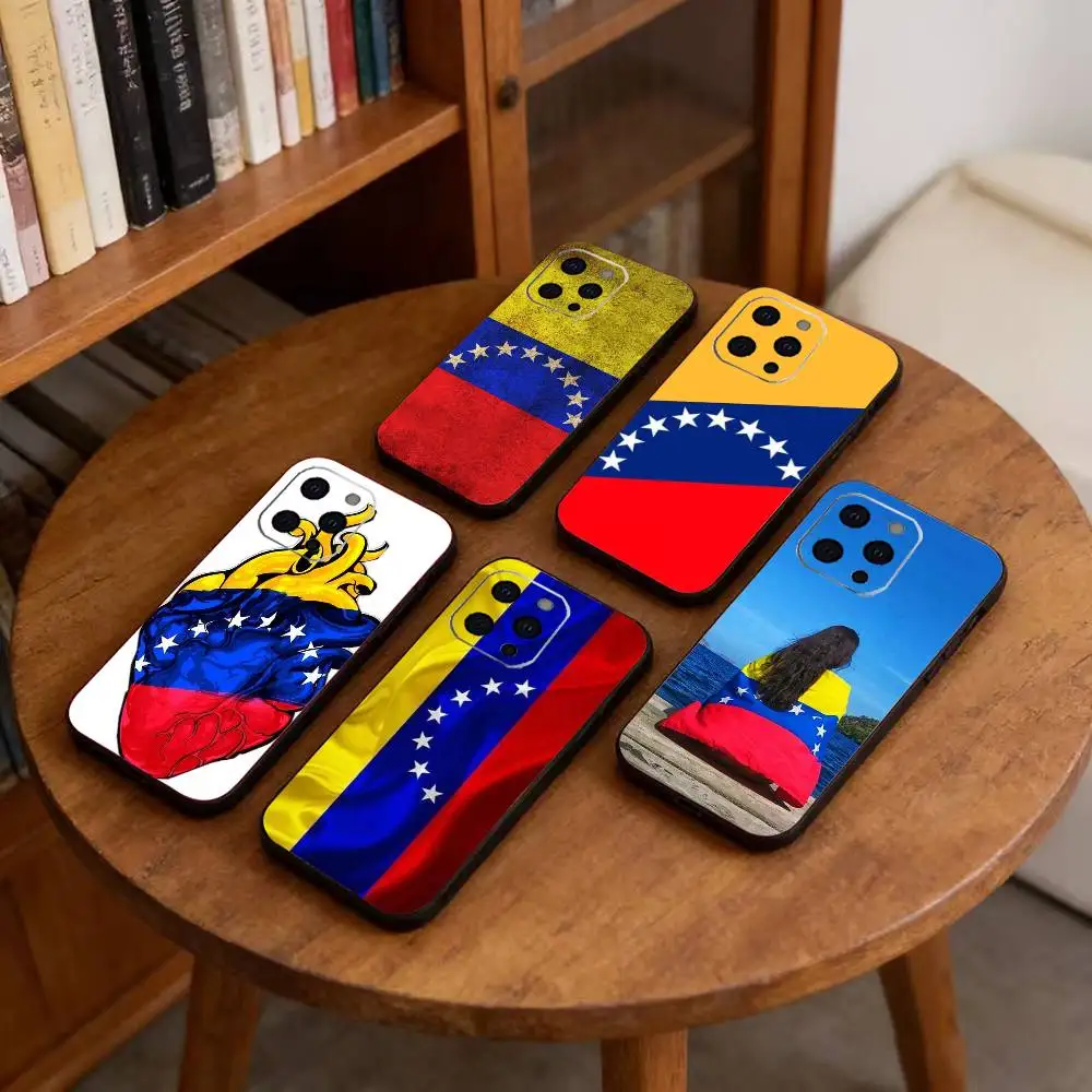 

Venezuelan Flag M-Map Phone Case For iPhone 17,16,15,14,13,12,11 Plus,Pro Max,XS,Soft Silicone Black Cover