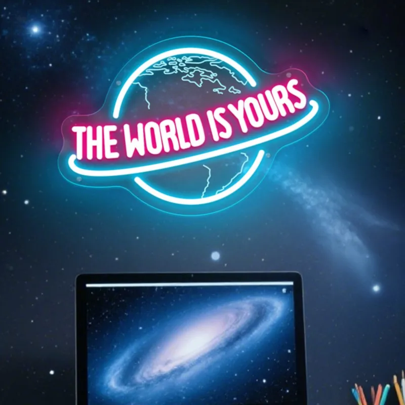 

The World Is Yours Neon Sign Carved Planet LED Neon Light Sign Office Wedding Man Cave Game Room Wall Decor Neon Birthday Gift