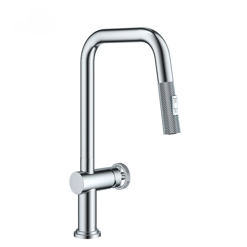 Traditional polished Chrome Industrial Pull-Down Sprayer Single Knurled Handle Kitchen Faucet