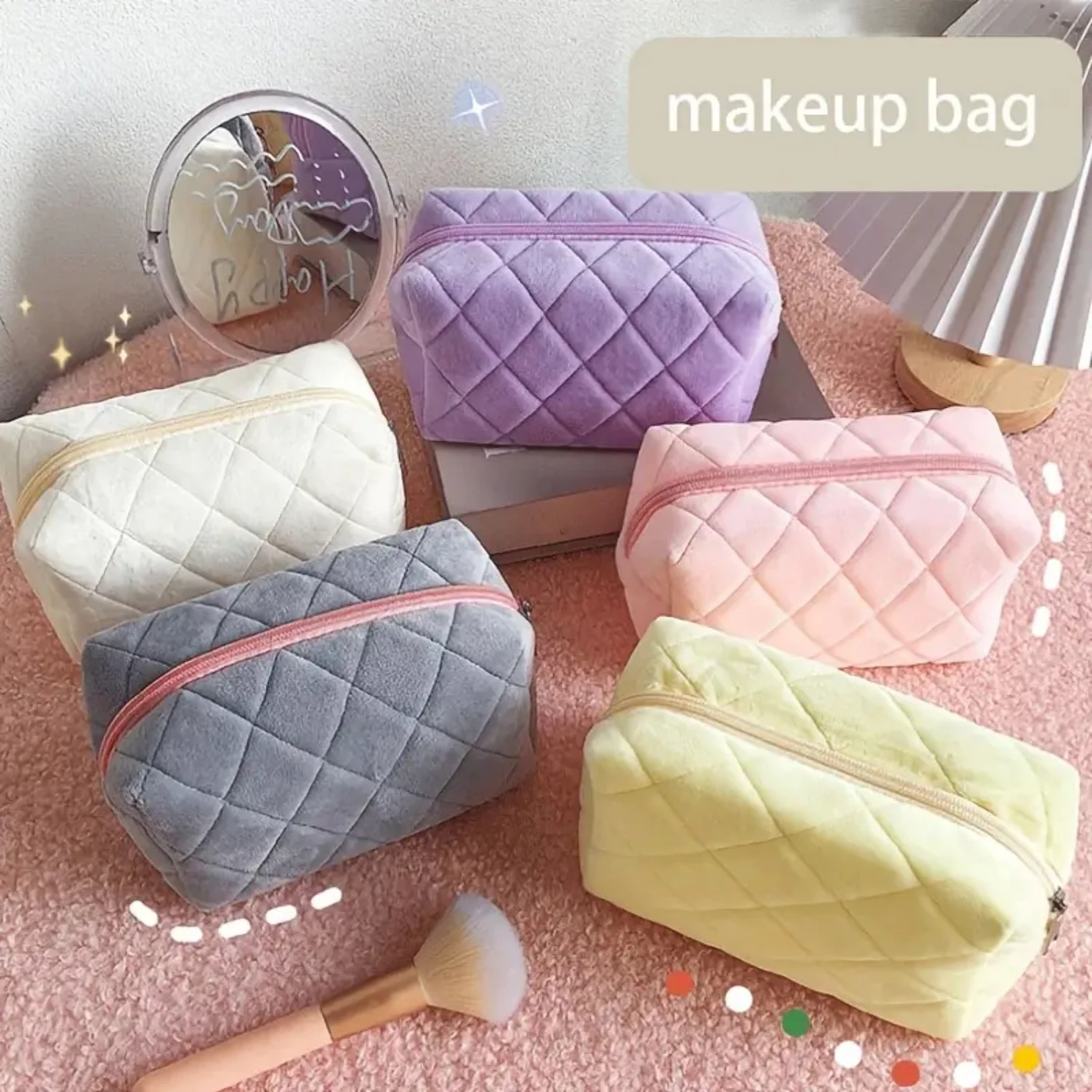 

Quilted Zipper Cosmetic Bag, Cosmetic Organizer Versatile Travel Toiletry Bag Makeup Bag