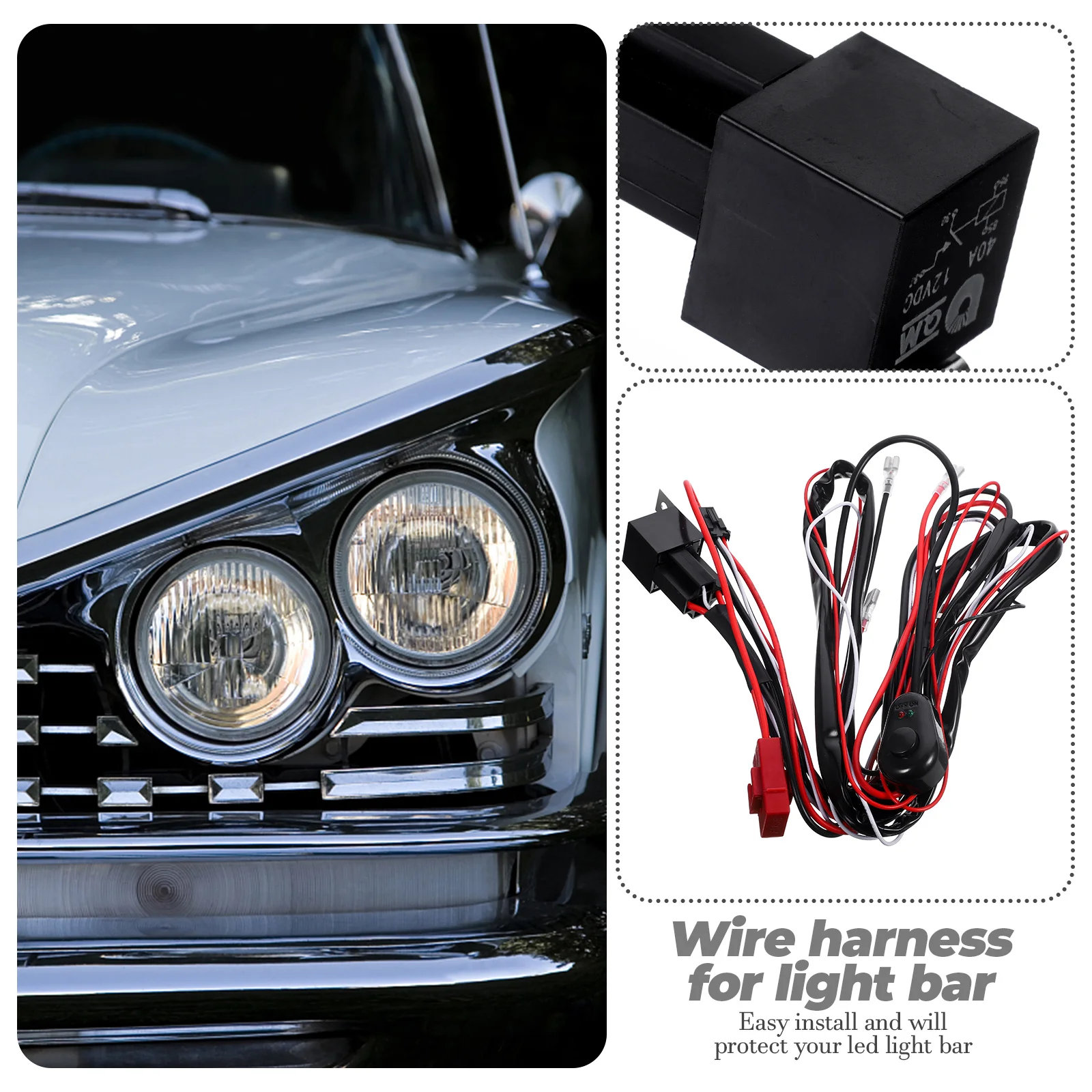 

Spotlight Switch Wire Group 40A Fuse Relay Protect LED Bar Wiring Harness Kit for Car High Power Universal Light Bar