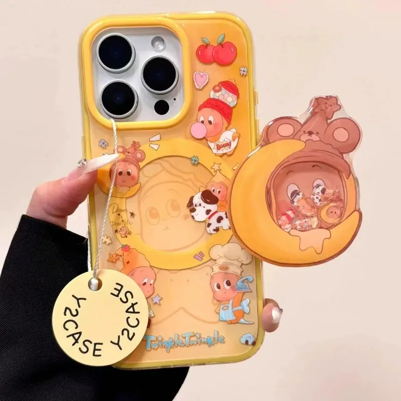 

Kawaii Twinkle Star Magnetic Phone Case For iPhone 16 Pro 14 15 Pro Max Back Cover with Cute Moon Stand for Magsafe Cases 16Pro