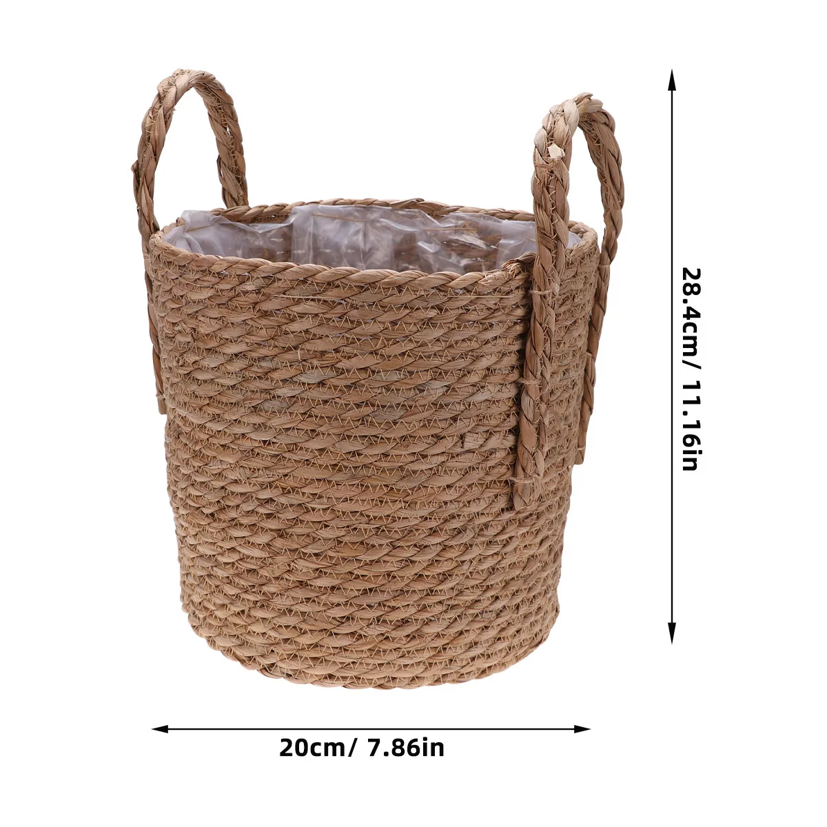 

Light Brown Woven Linen Plant Basket Double Thick Handles Desktop Storage Basket Straw Potted Container Multipurpose Eco