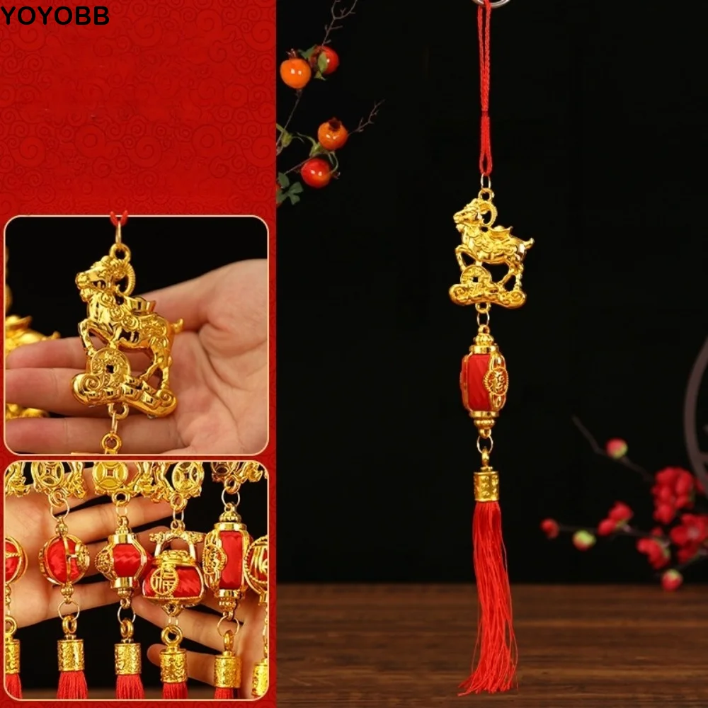 Golden Sheep Goat Hanging Ornament Red Tassel Lucky Design Chinese Zodiac Pendant Multi-functional Handmade Lucky Charms