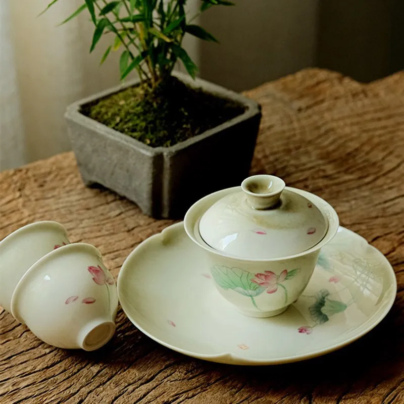 Jingdezhen Glaze New Color Hand Painted Egg-Shell Porcelain Gaiwan Household Small Size Tea Brewing Bowl without Tray Cover