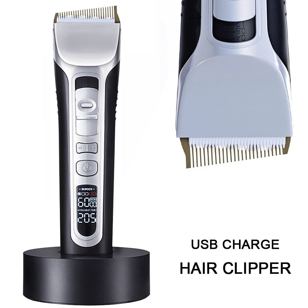 Hair Clipper Titanium Ceramic Blade For Salon Haircut Machine USB Charge LCD Display Hair Styling Tools Dual Voltage