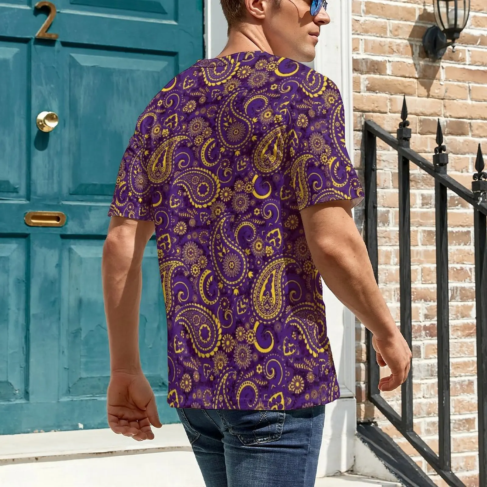 Couple Golden Paisley T-Shirt Purple Sparkle Vintage T-Shirts Short-Sleeve Graphic Tshirt Dropshipping Casual Oversized Clothing