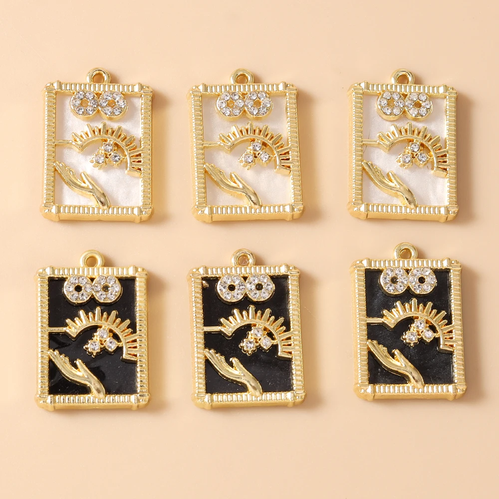 Leslie 5 Stück 15*21mm Goldfarbene Tarot-Mond-Stern-Hamsa-Hand-Anhänger für DIY Fatima-Hand-Auge-Halsketten-Schmuckherstellung Zubehör – Detail 21