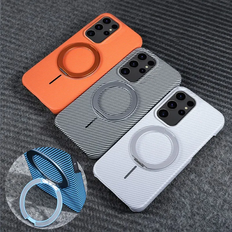 

Магнитный противоударный чехол с текстурой кевлара для Samsung Galaxy S26 Edge S25 Ultra S24 S23 Plus с подставкой для беспроводной зарядки