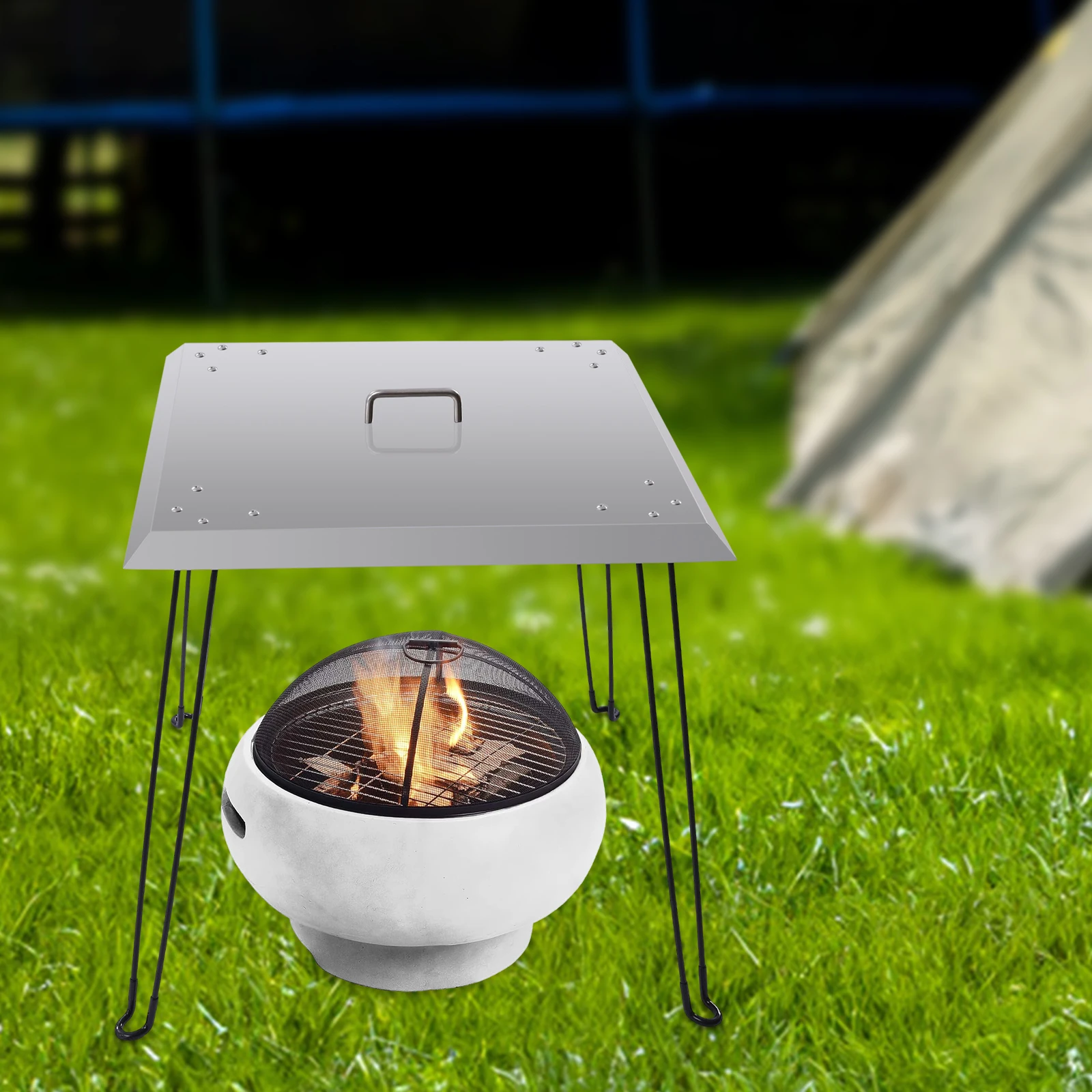 

24*24 Inch Outdoors Fire Pit Heat Deflector with 4 Foldable Legs and A Handle for Indoor or Outdoor Picnics and Adventures