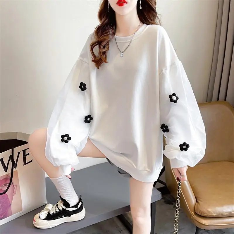 Plus Size Lazy Style White Hoodie Spring Autumn New Patchwork Loose Street Casual Pullovers Top Fashion Korean Women Clothing