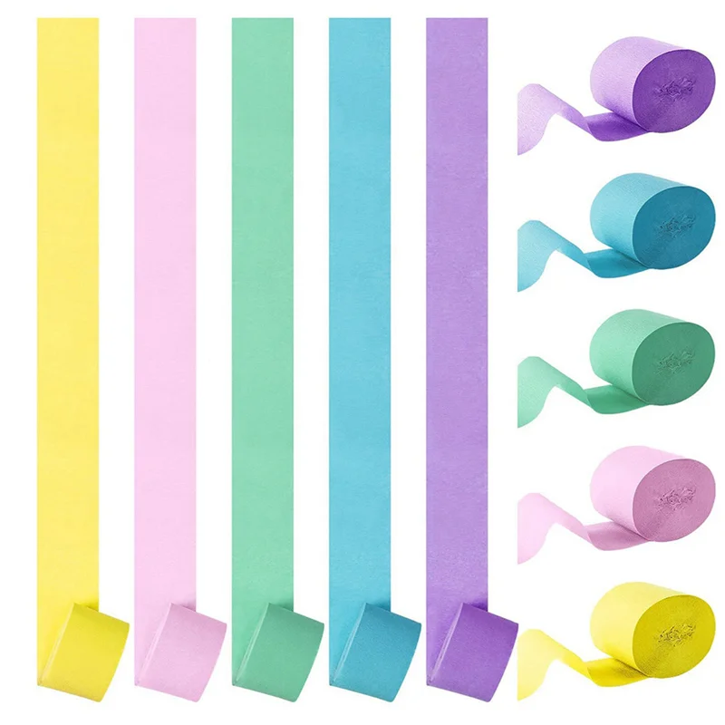 SQPP-20 Rolls Pastel Rainbow Crepe Paper Streamers Birthday Party Decoration Paper For Wedding Festival Ornament Supplies
