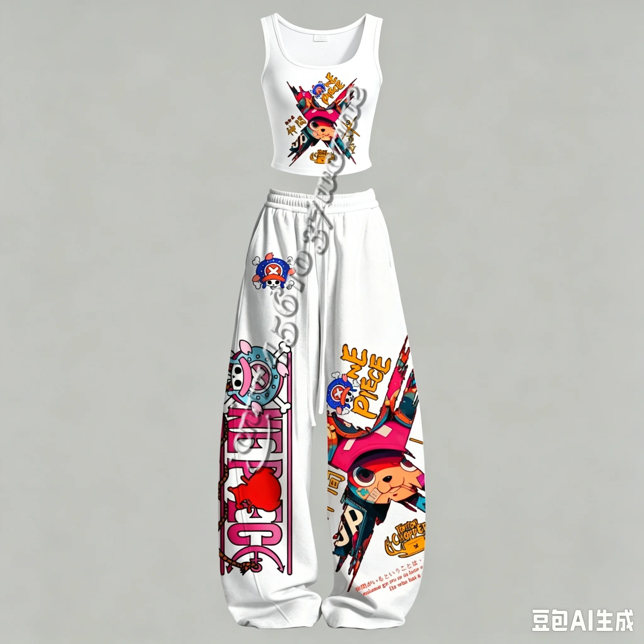 26/27 Neues One Piece Anime-Charakter Tanktop und Weite Hose Set für Männer und Frauen, Unisex Casual 2-Teiliges Outfit, Familienoutfit – Detail 7