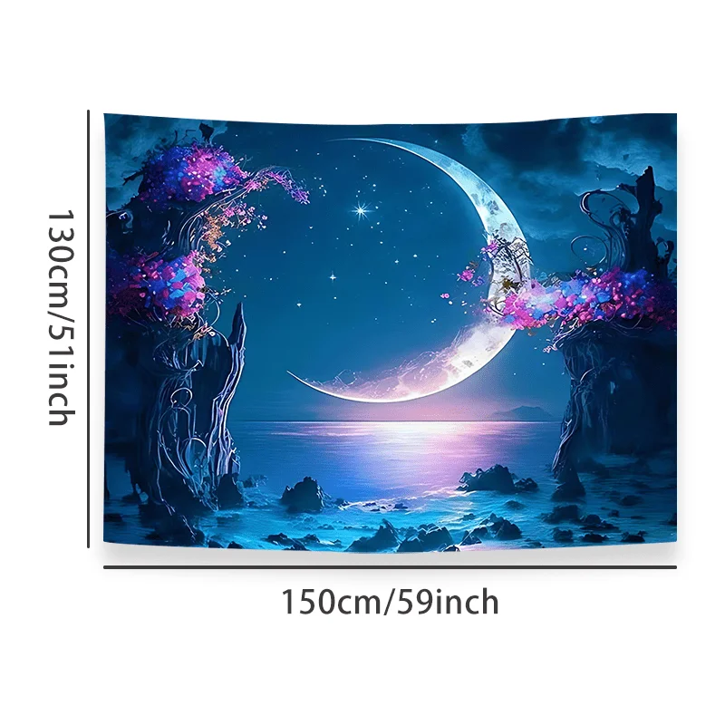 Enchanted Moonlit Tapestry with Floral Archway for a Dreamy Bedroom Decor
