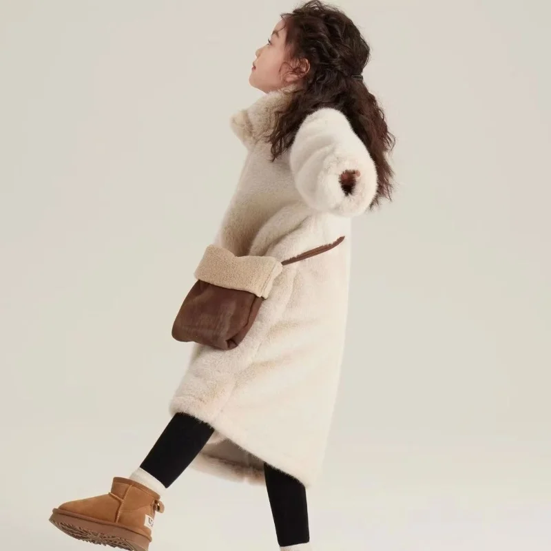 Lmitation المنك المخملية سترة للفتيات جديد Boose البيج سترة غير رسمية سترة لخريف وشتاء 2026 الأطفال سترة #5