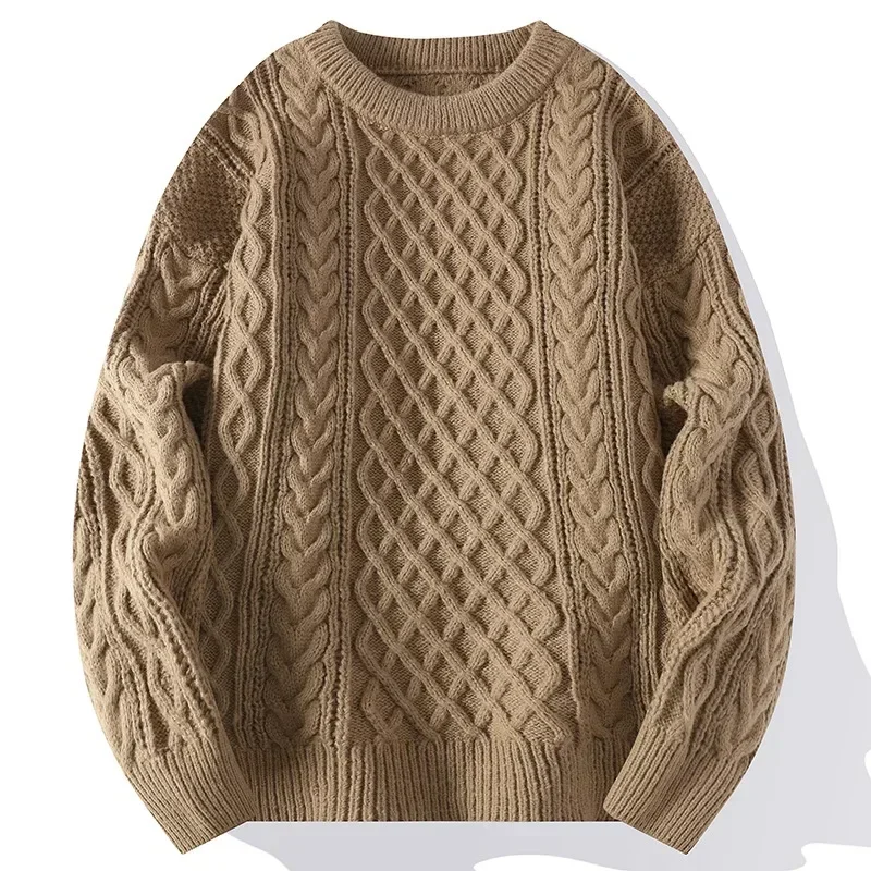 

LIBIELIY Men Jumpers Long Sleeve Sweater O Neck Pullovers Vintage Solid Flat Knitted Slight Strech Loose Standard Wool 2025 Wint