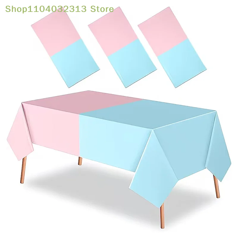 Plastic Table Cover Gender Reveal Tablecloth - Pink & Blue Rectangular , for Baby Shower, Baptism, Birthday Party Decorations