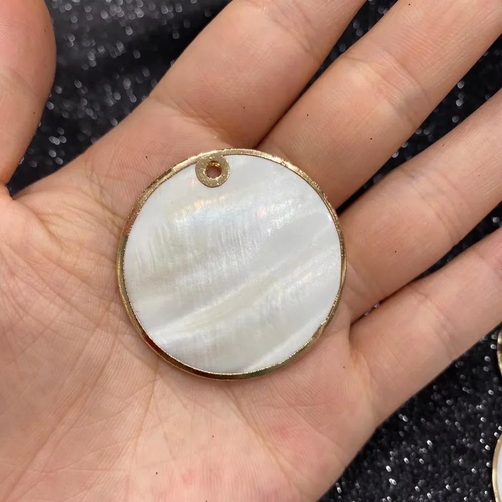 Natural white shell pendants round size mother of pearl loose beads diy shell loose as necklace pendant view 6