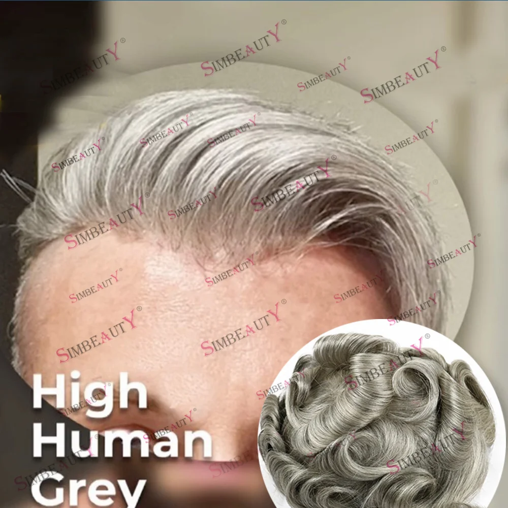 1b80 cinza preto cabelo humano natural linha fina homens peruca durável pele fina completa base do plutônio indetectável homem perucas prótese capilar