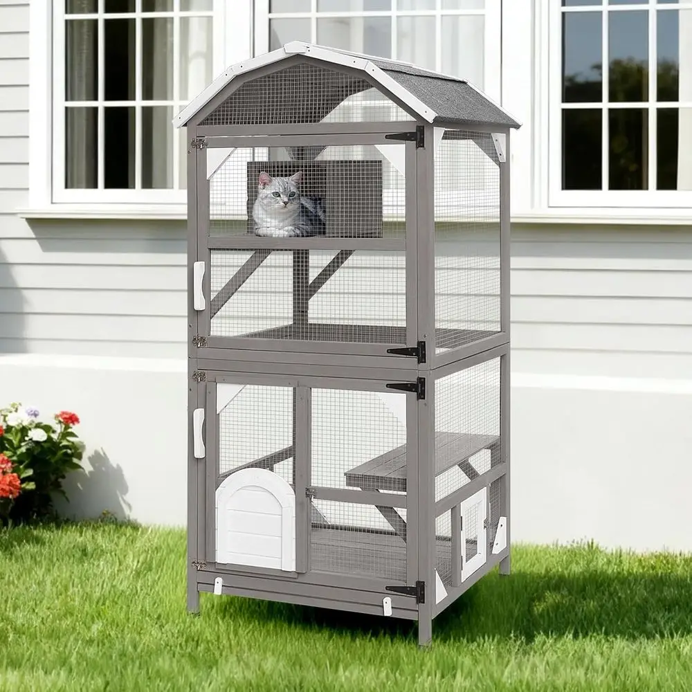 

Outdoor Cat Enclosure 4 Tiers Wooden Kitten House Cage Indoor Cats Removable Floor, Window Access, Upgraded Resting Box, Waterpr