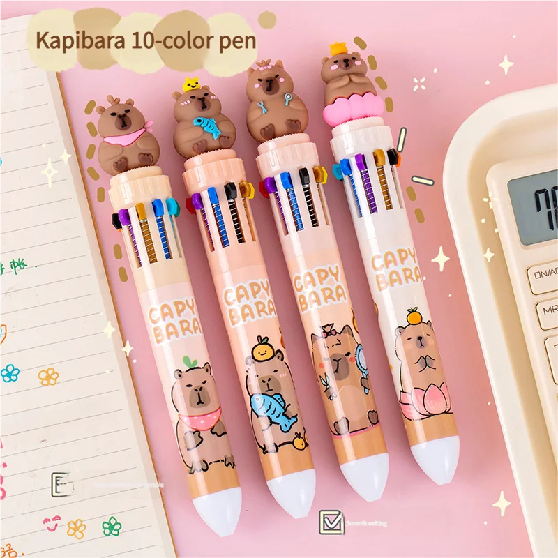 Kawaii Capybara 10-Color قلم حبر جاف لطيف الكرتون قلم حبر جاف اللوازم المكتبية المدرسية طالب القرطاسية الهدايا