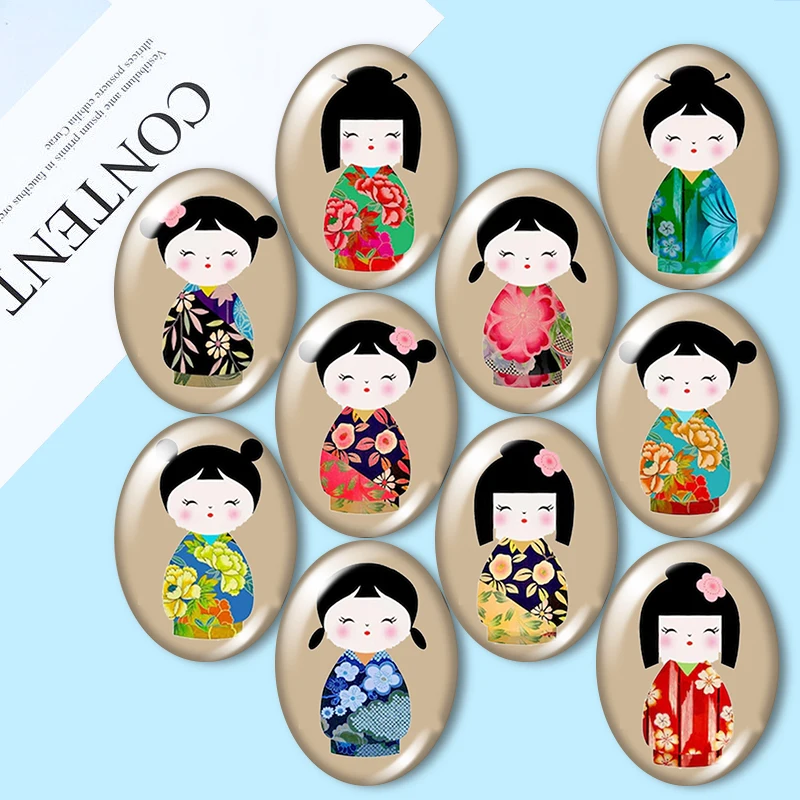 

KOKESHI Dolls 10pcs mixed 10x14mm/13x18mm/18x25mm/30x40mm Oval photo glass cabochon demo flat back Making findings