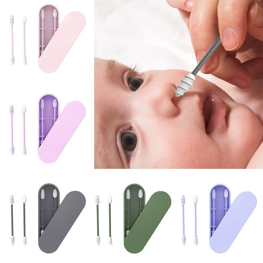 1 مجموعة قابلة لإعادة الاستخدام مزدوجة نهاية سيليكون أعواد قطنية عصا سيليكون تجميل ضد الماء أعواد قطنية متعدد الألوان Earpick العالمي