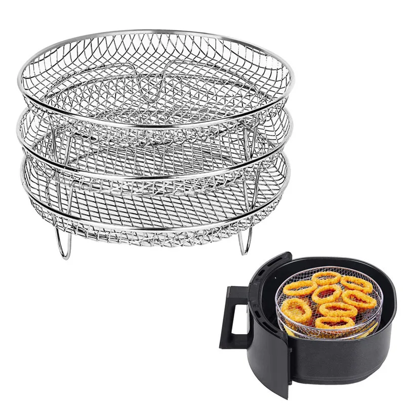 

304 stainless steel air fryer accessories, multi-function frying basket, barbecue net rack, drain dry