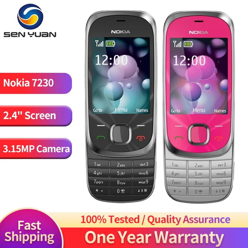 Original Nokia 7230 Cell Phone GSM 2G 3G Unlocked English Russian Hebrew Arabic Keyboard. Made in Finland