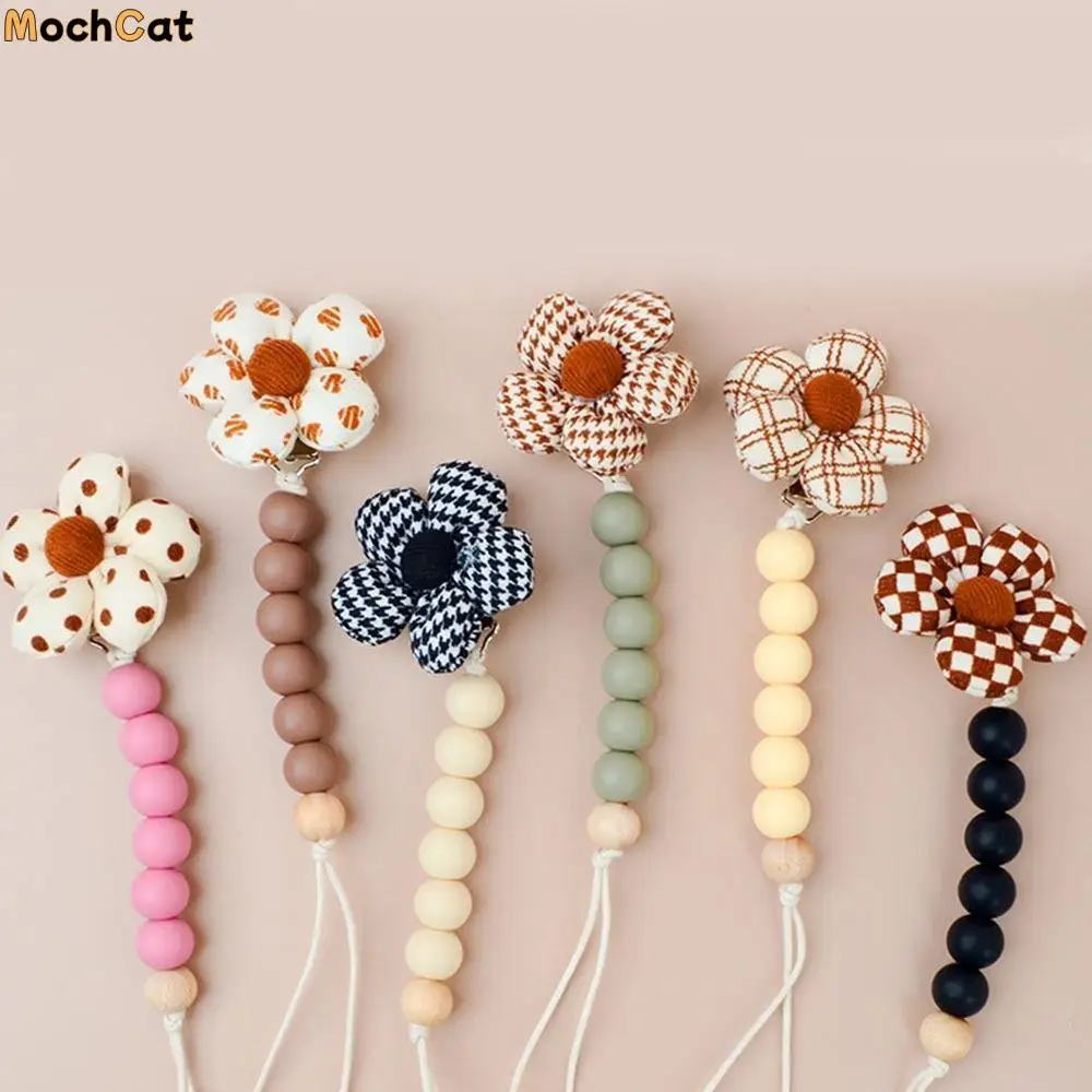 

Cartoon Flower Baby Pacifier Chain Removable Silicone Bead Soother Holder Wood Dummy Clips Nipple Holder Clips Teething Toys