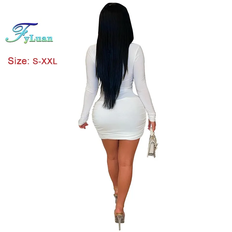 Mini abito sexy Moda Abbigliamento donna Abito aderente a maniche lunghe con scollo a V profondo Tinta unita Abito medio da donna Abito da festa in discoteca