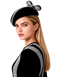 Elegant Black Wool Felt Fascinator Hat for Women Ladies Kentucky Derby Tea Party Formal Church Dress Hat with Bowknot