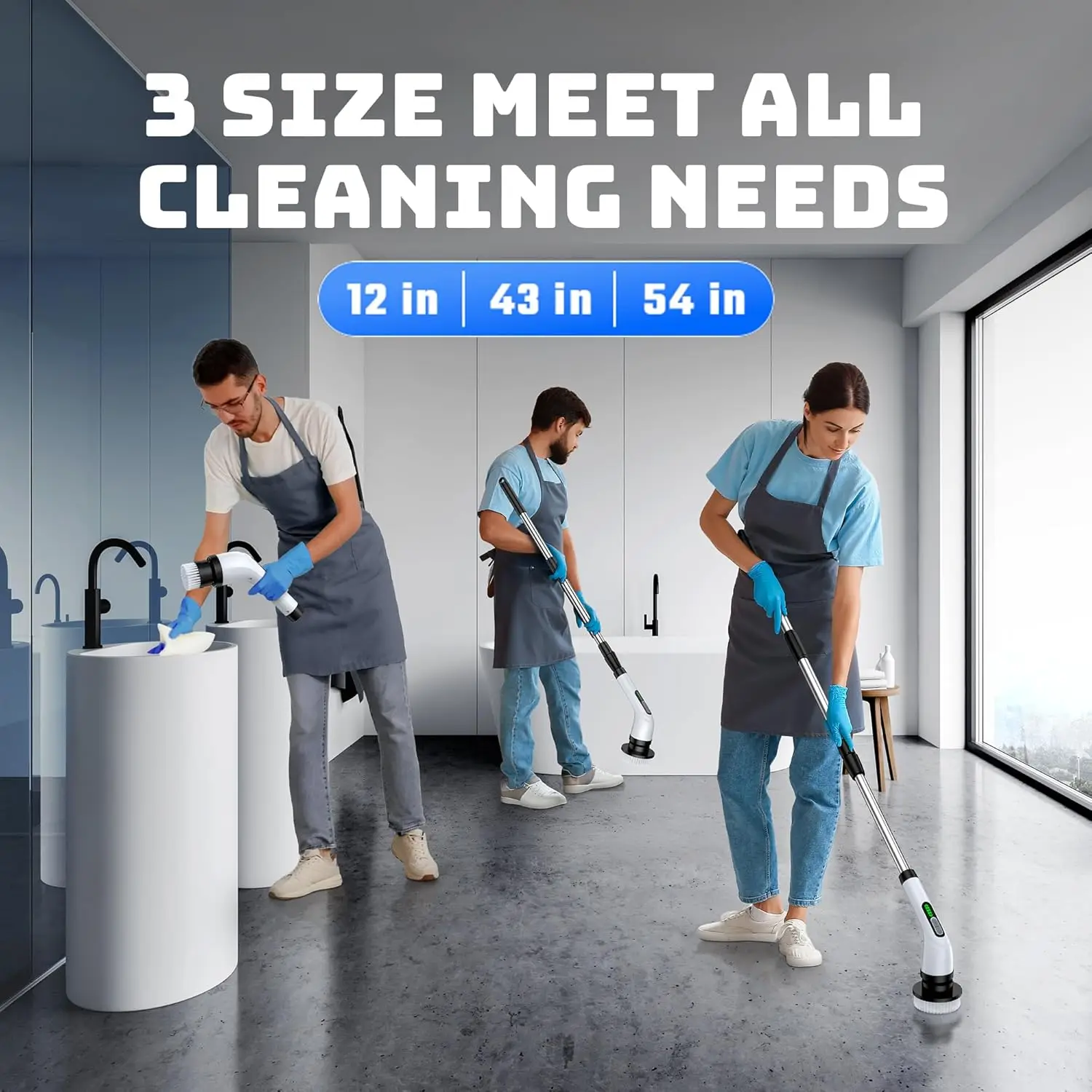 منظف دوار كهربائي - منظف لاسلكي مزدوج السرعة مقاوم للماء مع 7 رؤوس لتنظيف الحمام والبلاط والزجاج والسيارة (أبيض) #4