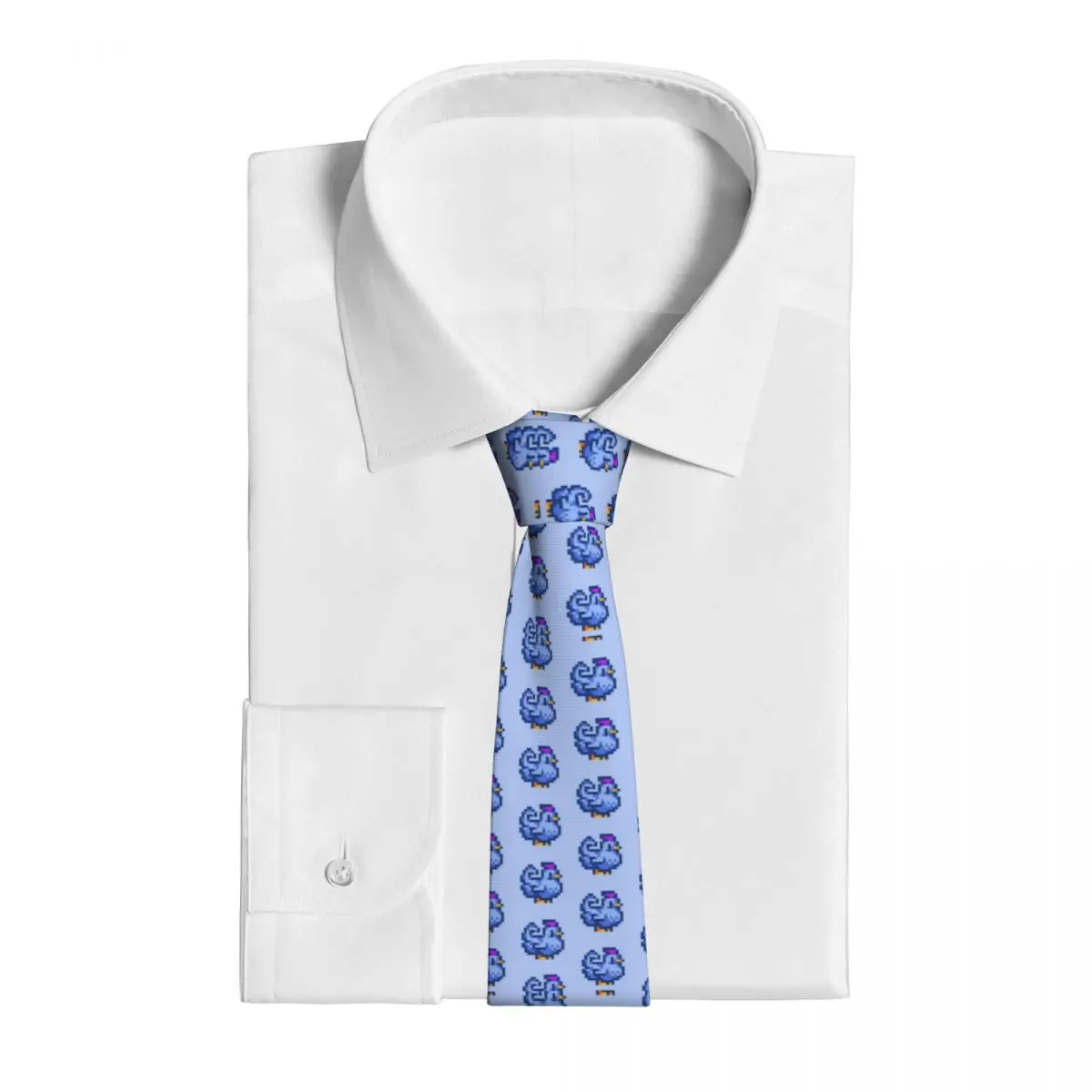 Stardew Valley Pixel Blue Chicken Necktie Unisex Polyester 8 cm Neck Ties for Men Fashion Classic Daily Wear Cravat Business